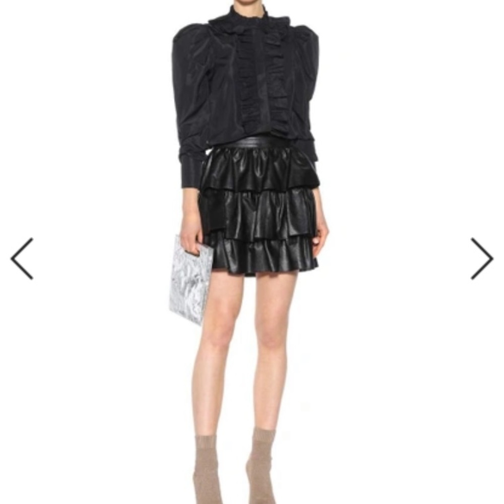 STELLA MCCARTNEY AUTHENTIC ANIKA BLACK VEGAN LEATHER TIERED RUFFLE MINI SKIRT